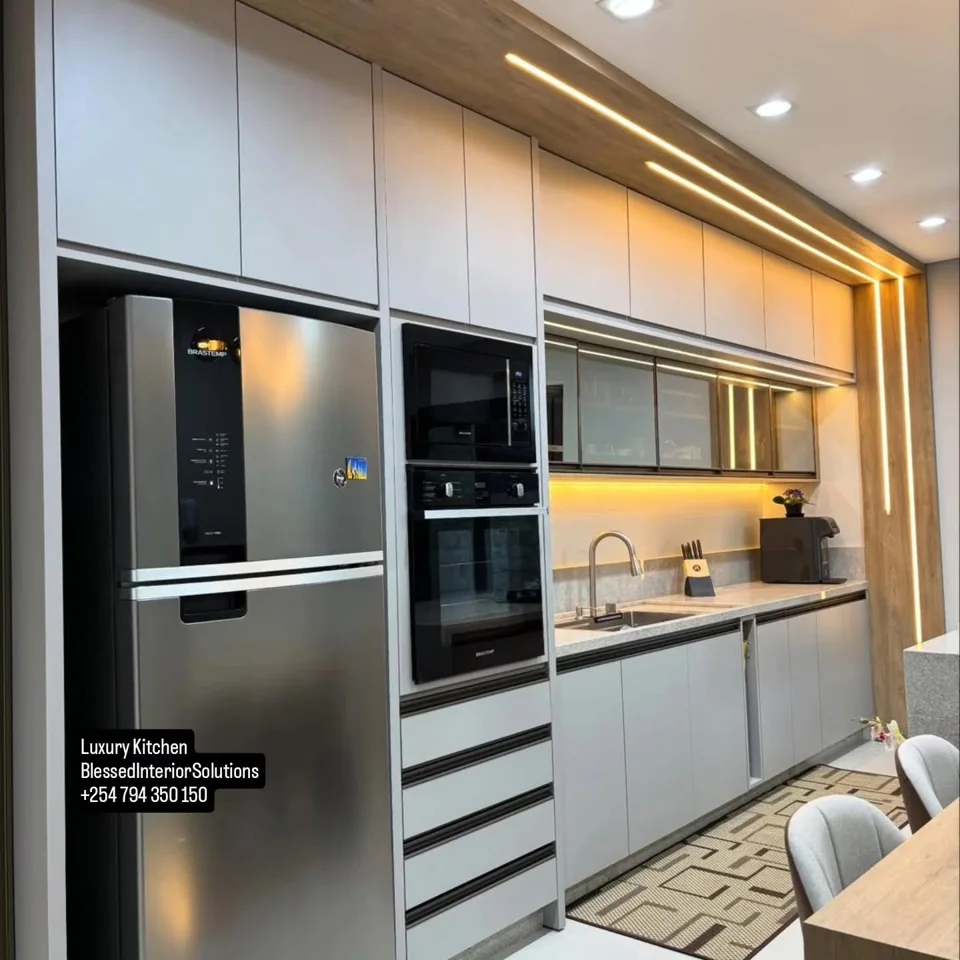 Modern fitted kitchen with storage and lighting